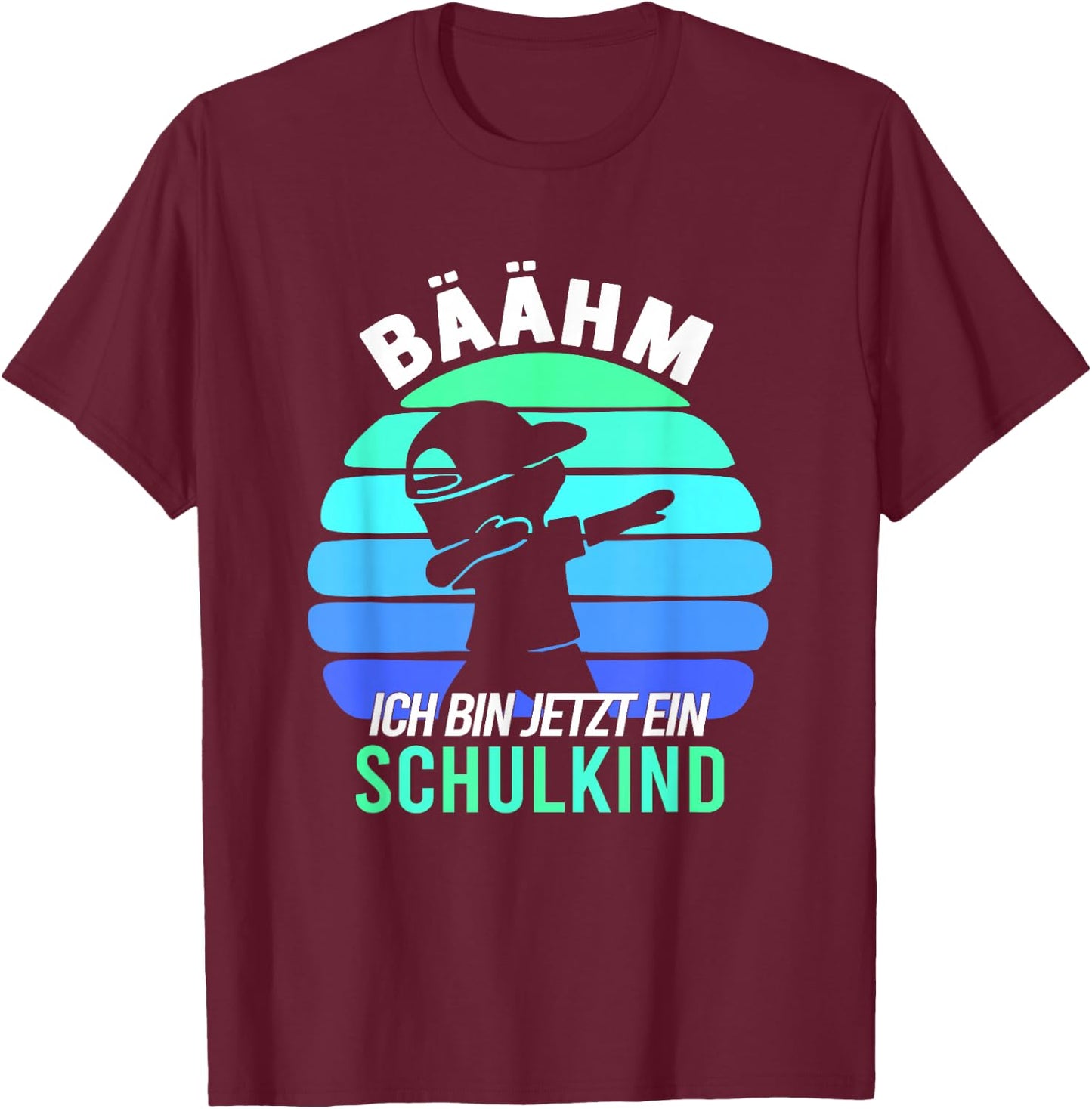 Children's with German Text "Bäähm!!! Schulkind 2025 First Day of School, black T-Shirt - T-Shirt | Maroon