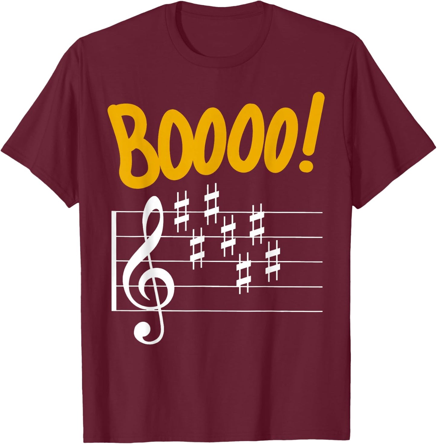 Scary Key Signature Boo Music Halloween Musician Teacher T-Shirt - T-Shirt | Maroon