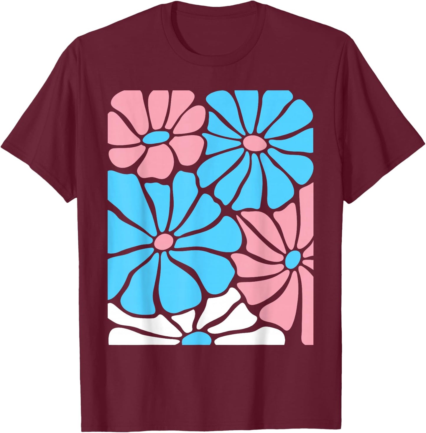 Bold Trans Pride Flowers In Transgender Flag Colors T-Shirt - T-Shirt | Maroon