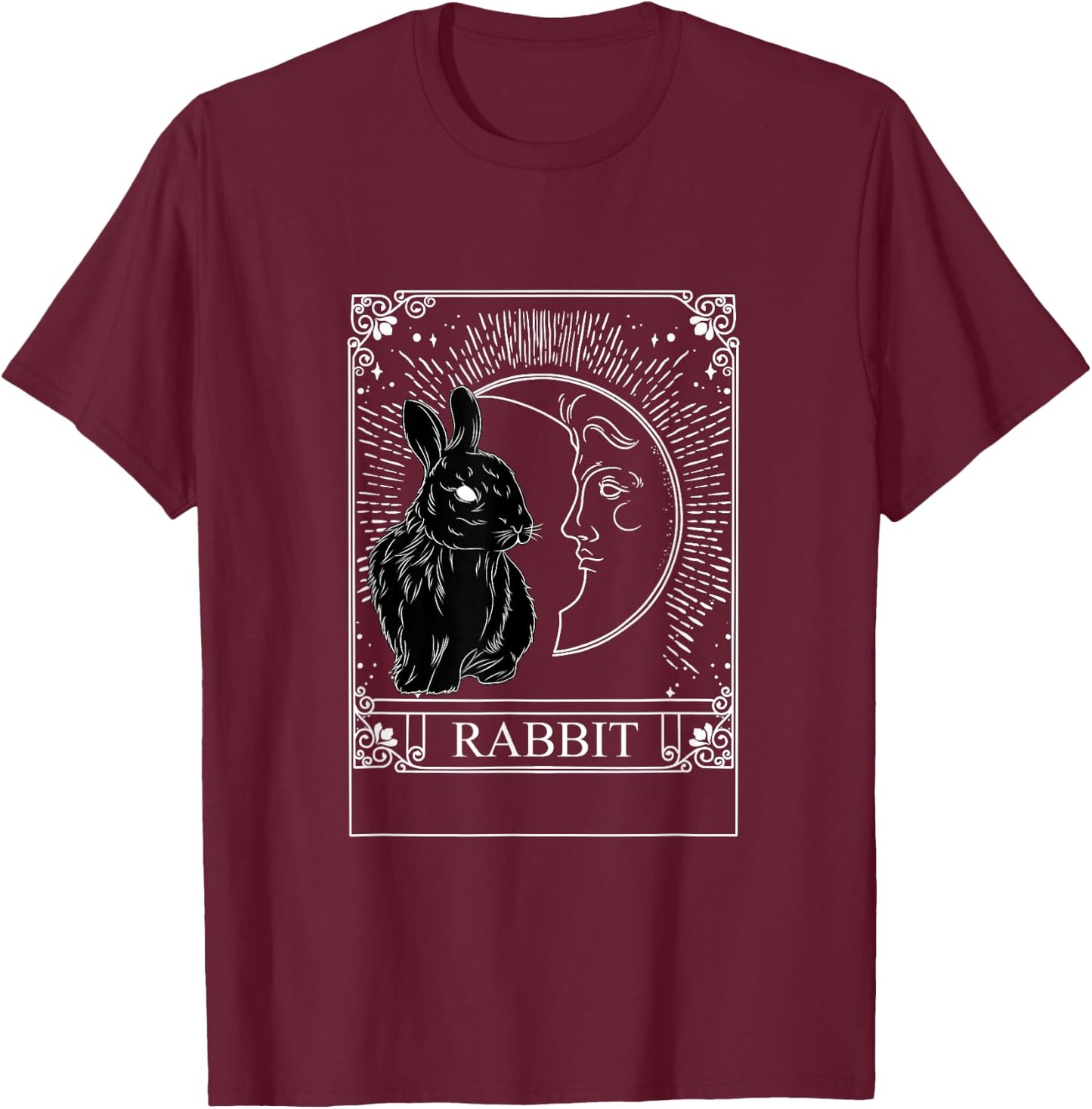 Tarot Card Crescent Moon Rabbit Graphic T-Shirt - T-Shirt | Maroon