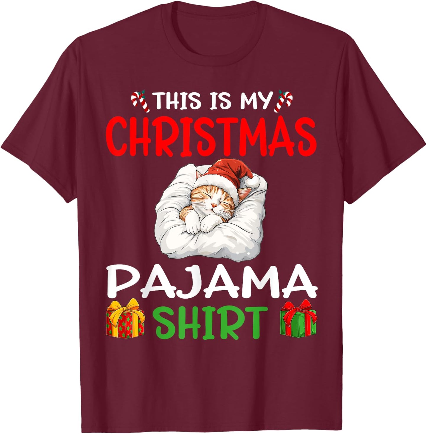 Cute Cat Kitten Animal This is my Christmas Pajama T-Shirt - T-Shirt | Maroon