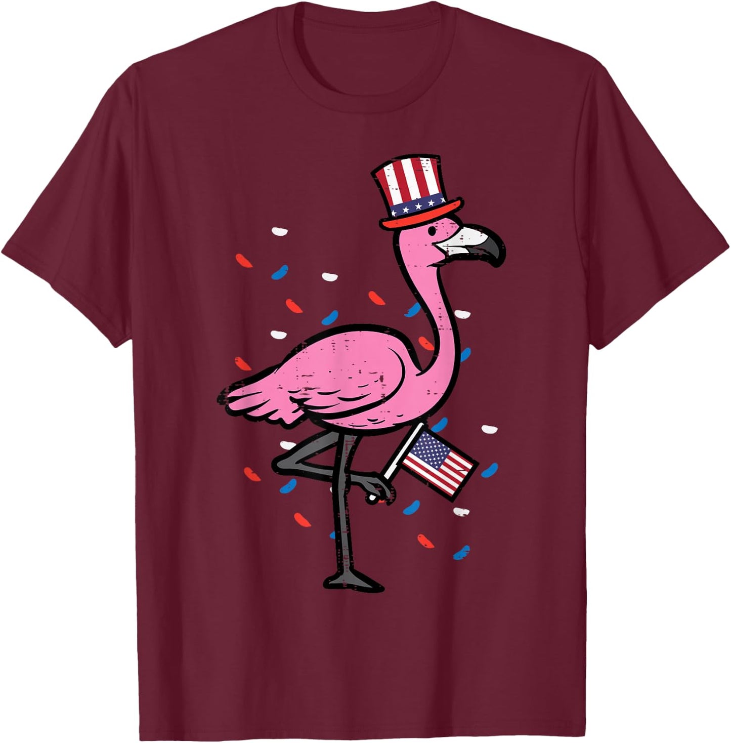 4th July Flamingo US Flag Bird Patriotic Women Girls Kid Men T-Shirt - T-Shirt | Maroon