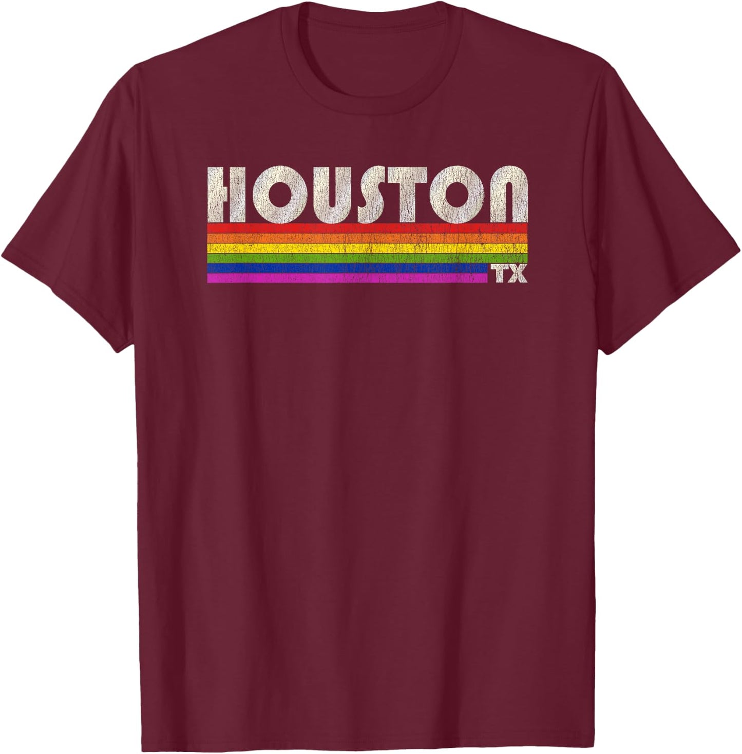 Vintage 80's Style Houston TX Gay Pride Month T-Shirt - T-Shirt | Maroon