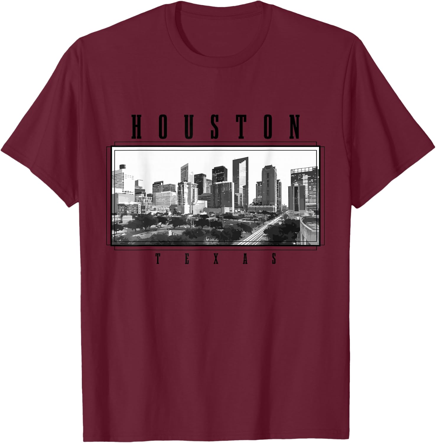 Houston Vintage Skyline Texas USA America Souvenir T-Shirt - T-Shirt | Maroon