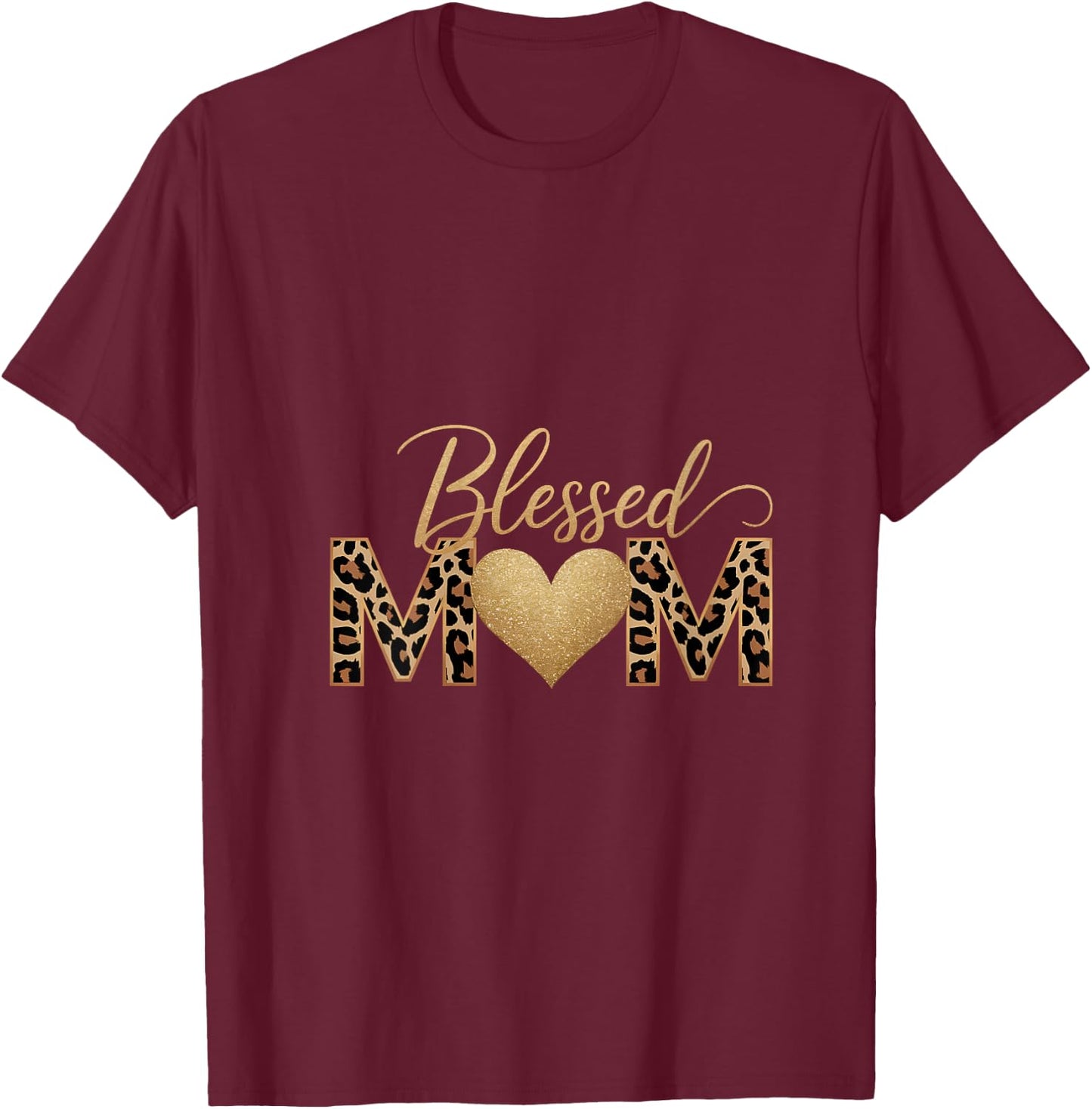 Women's Mama Women Blessed Mom Leopard Print Happy Mothers Day V-Neck T-Shirt - T-Shirt | Maroon