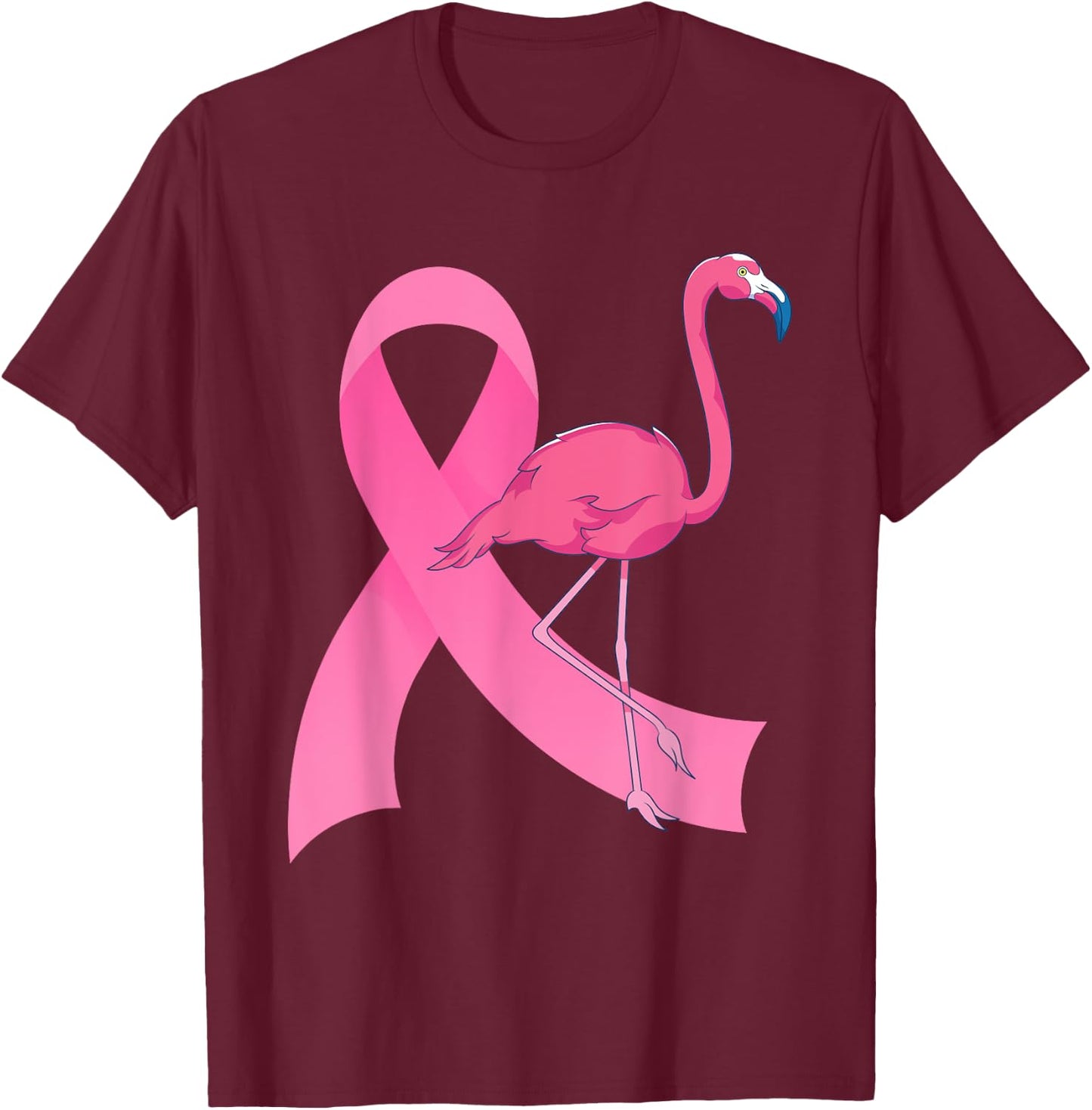 Exotic Animal Flamingo Pink Ribbon Breast Cancer Awareness T-Shirt - T-Shirt | Maroon