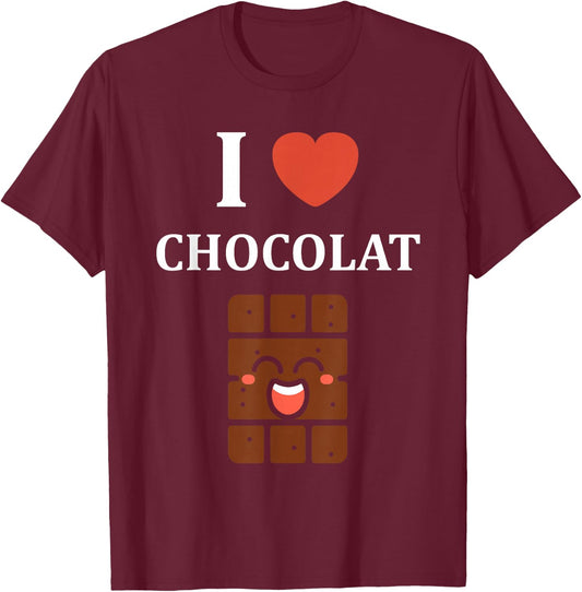 Humor Chocolate Bar Cute Cake I Love Chocolate , Black, S T-Shirt - T-Shirt | Maroon