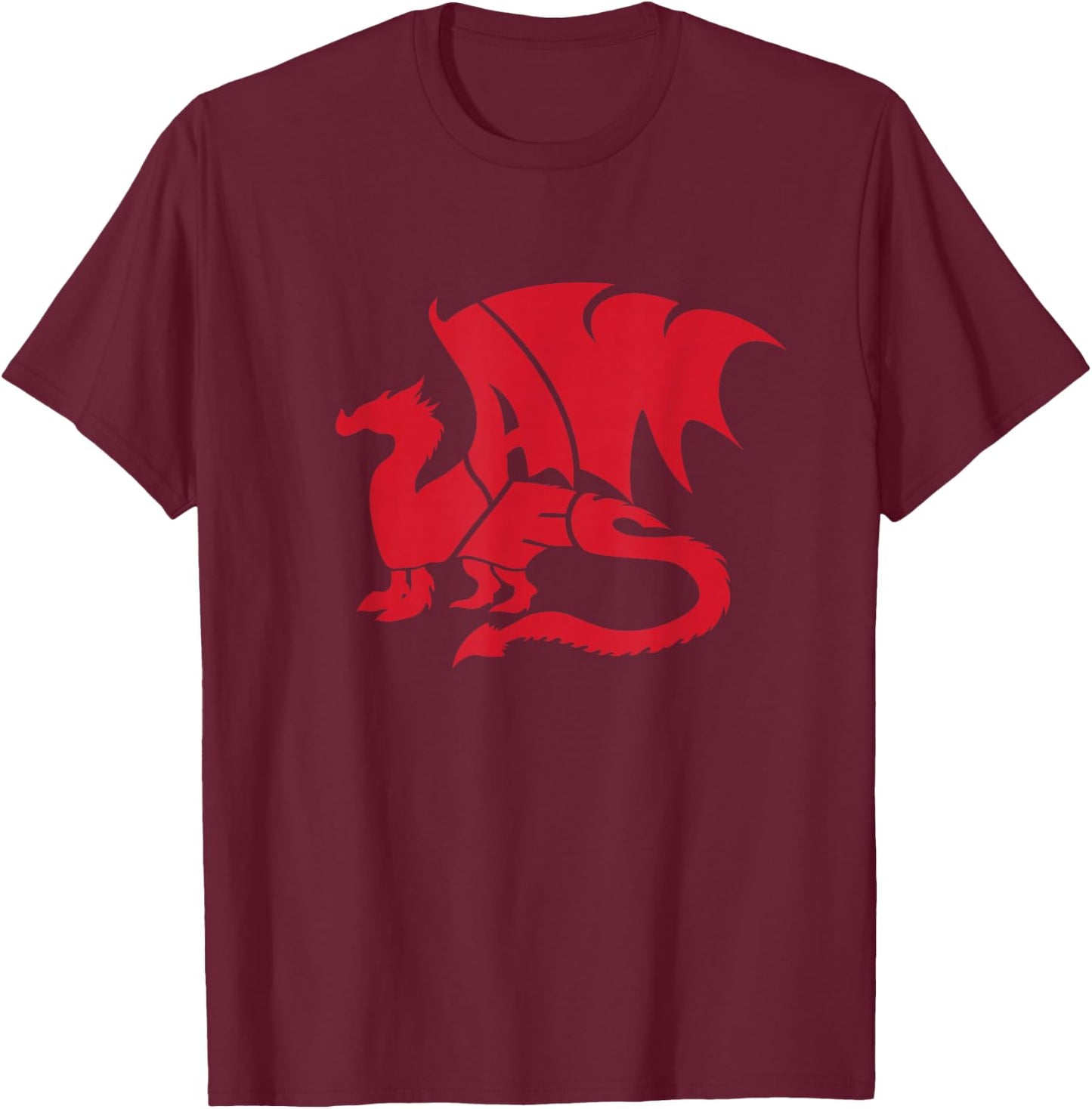 Welsh Dragon Wales Red Word Art - Cool Mythical Animal T-Shirt - T-Shirt | Maroon