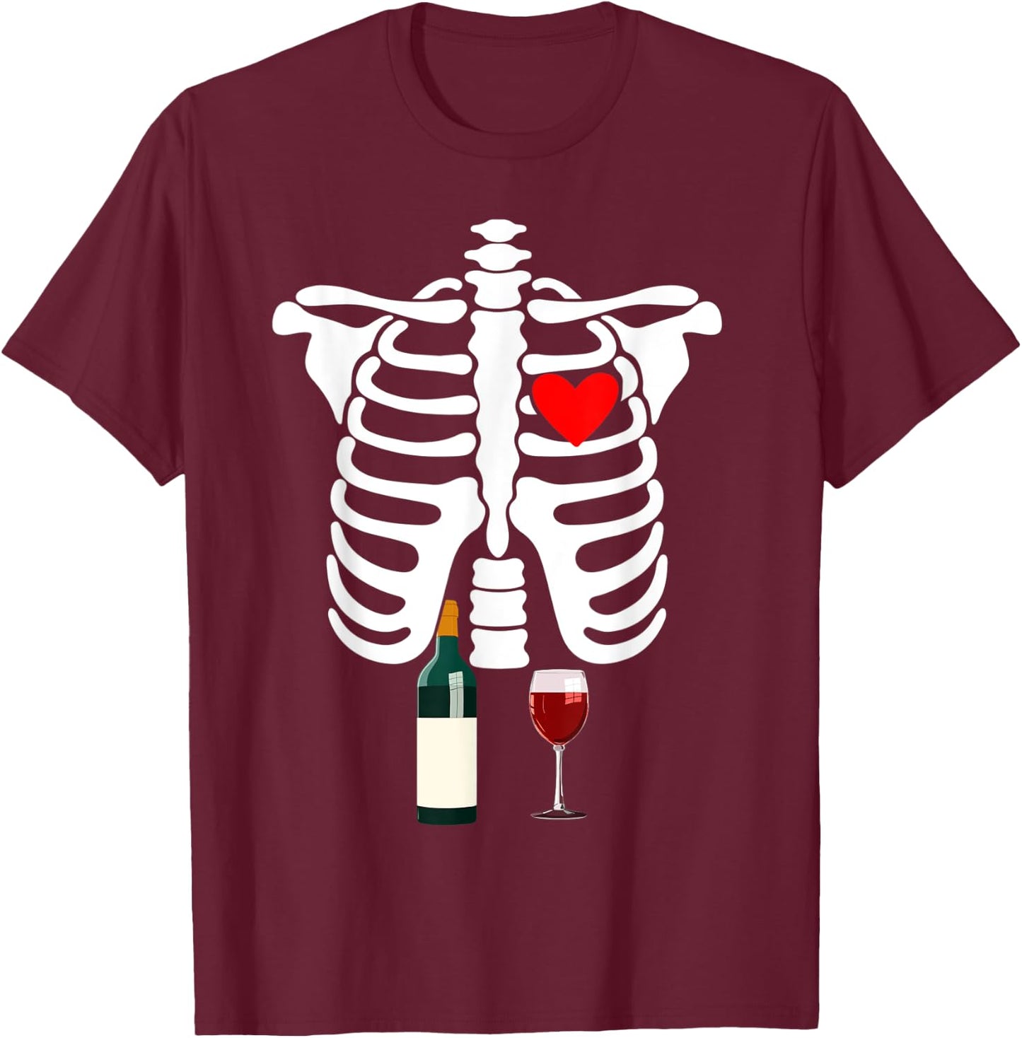 Rib Cage Skeleton X-Ray Drink Wine Halloween Costume T-Shirt - T-Shirt | Maroon