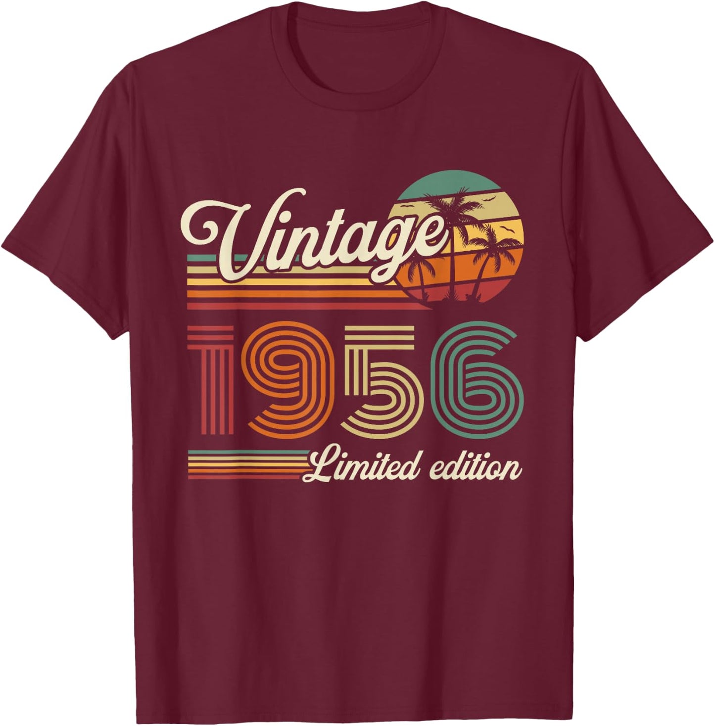 Vintage 1956 Birthday Gift 70 Years Men and Women T-Shirt - T-Shirt | Maroon