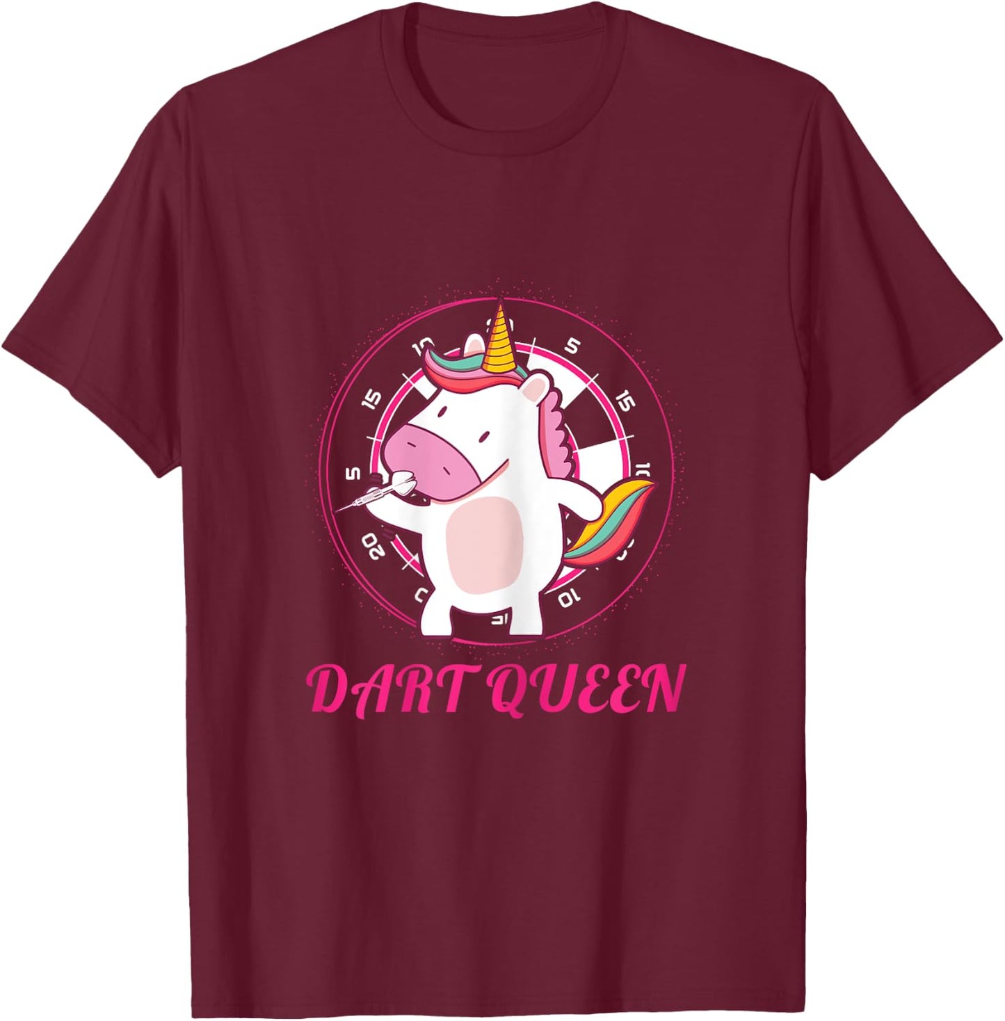 Women's Dart Queen Unicorn Darts Funny Dart Player Saying T-Shirt - T-Shirt | Maroon
