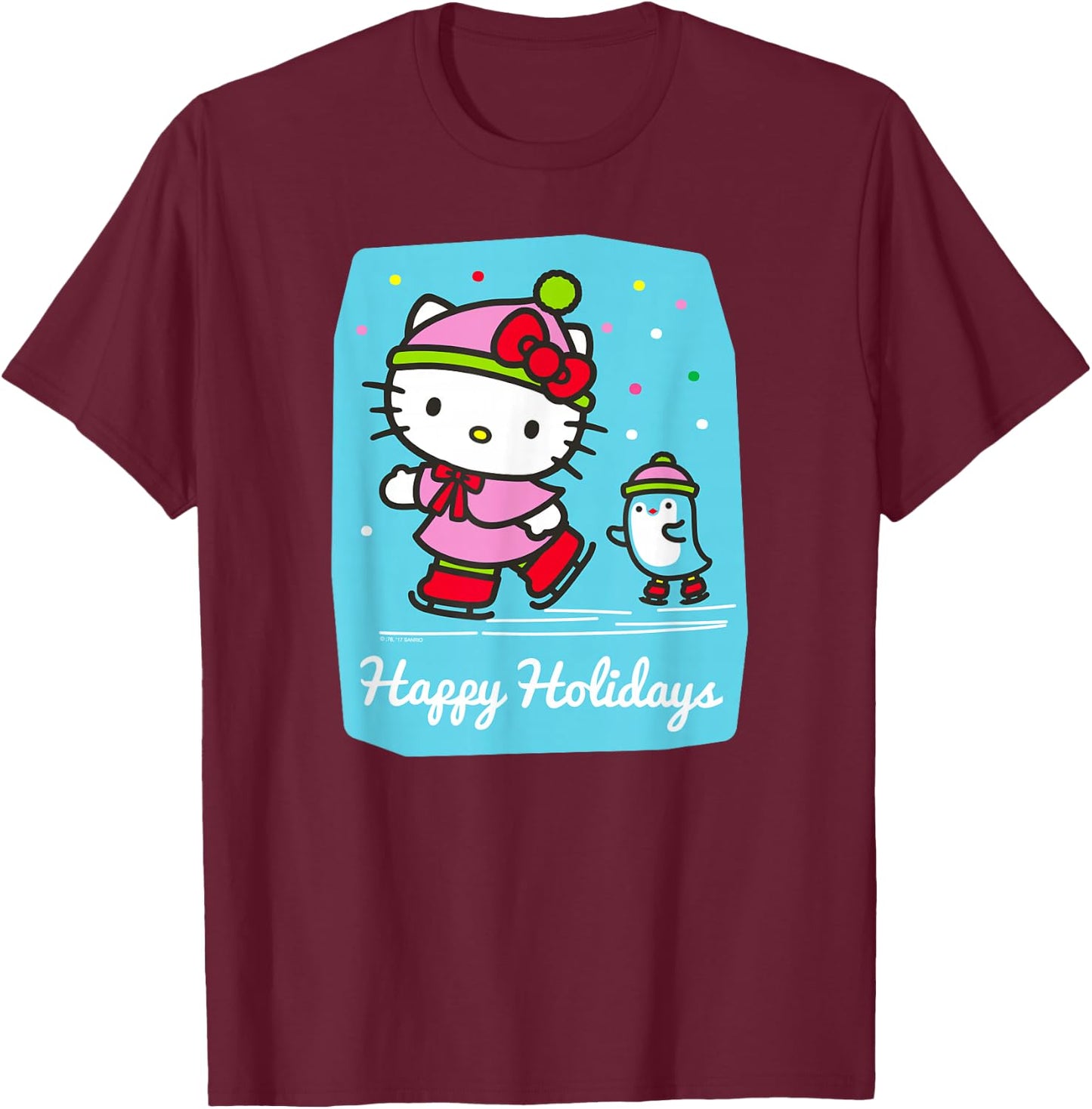 Hello Kitty Happy Holiday Ice Skating Shirt T-Shirt - T-Shirt | Maroon