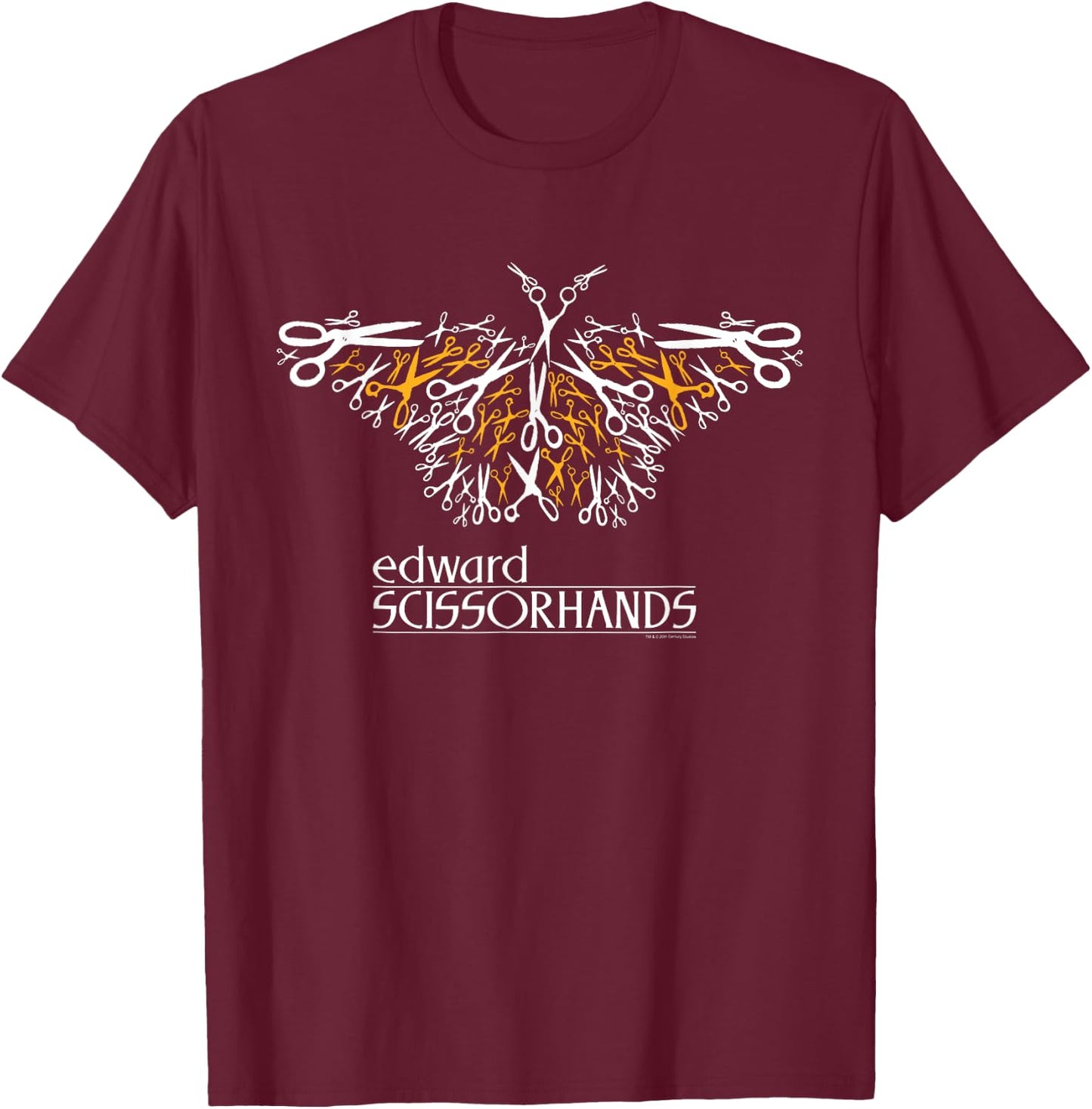 Edward Scissorhands Official Movie Logo & Scissor Butterfly T-Shirt - T-Shirt | Maroon