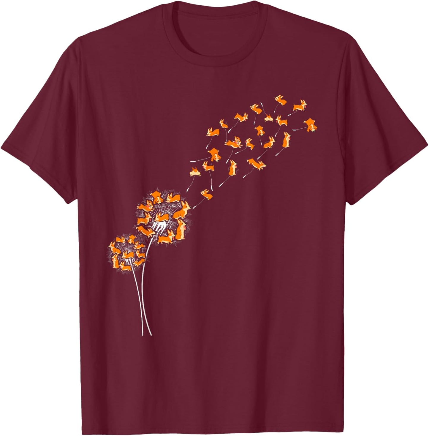Dandelion Tricolor Corgi Funny Men Women Lover T-Shirt - T-Shirt | Maroon
