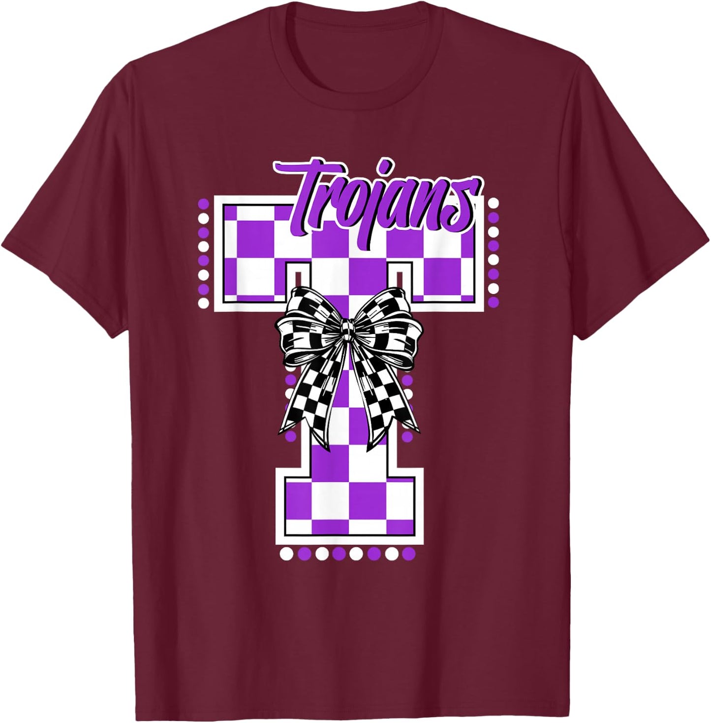 Trojans School Spirit Game Day Mascot Purple Trojan Pride T-Shirt - T-Shirt | Maroon