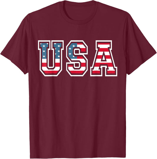 Patriotic USA Flag 4th of July Women Kids Boys Girls T-Shirt - T-Shirt | Maroon