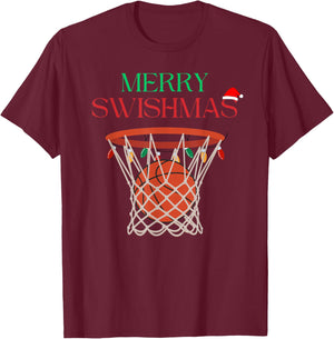 Merry Swishmas Basketball Hoop Holiday Basketball Swish T-Shirt - T-Shirt | Maroon