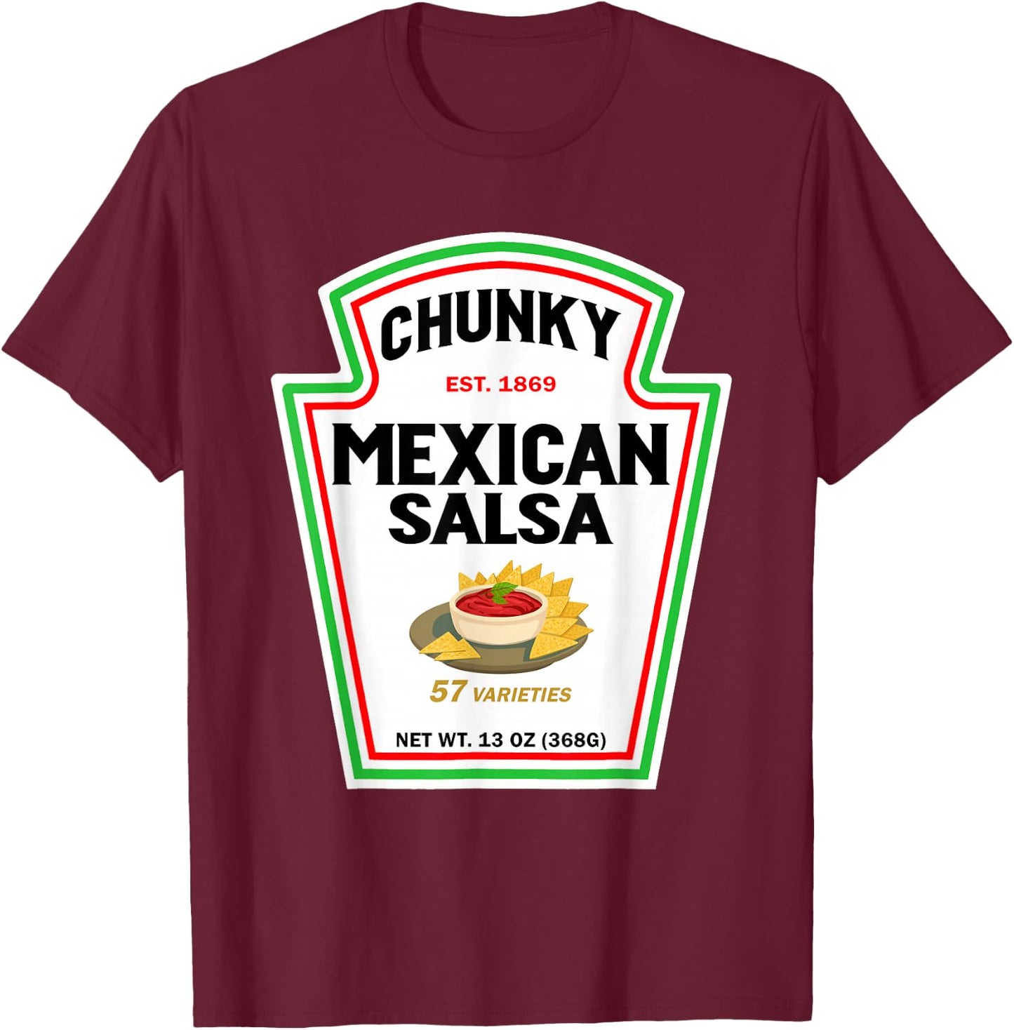 Halloween Matching Costume Chunky Mexican Salsa Bottle Label T-Shirt - T-Shirt | Maroon