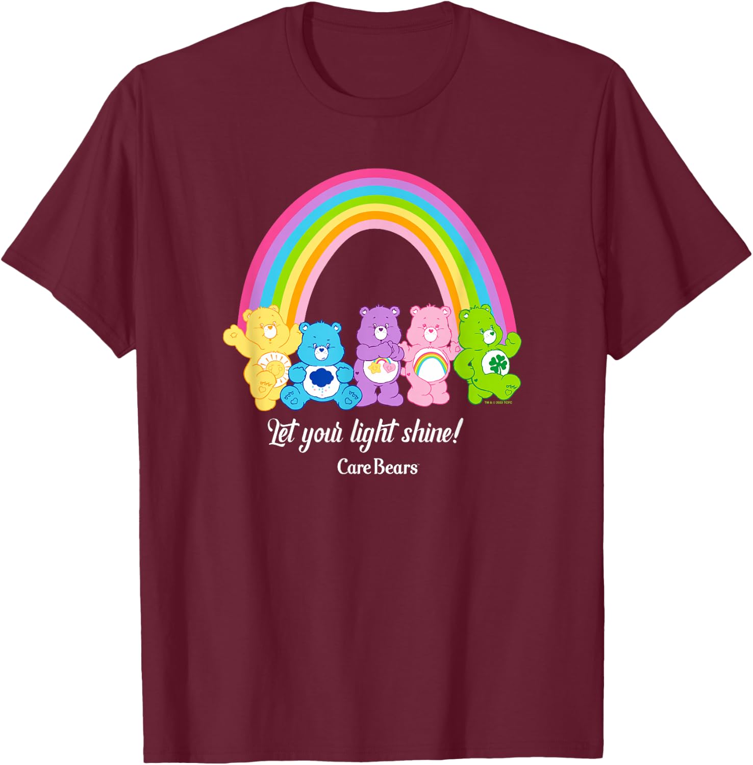 Care Bears Let Your Light Shine Vintage Rainbow Group Poster T-Shirt - T-Shirt | Maroon