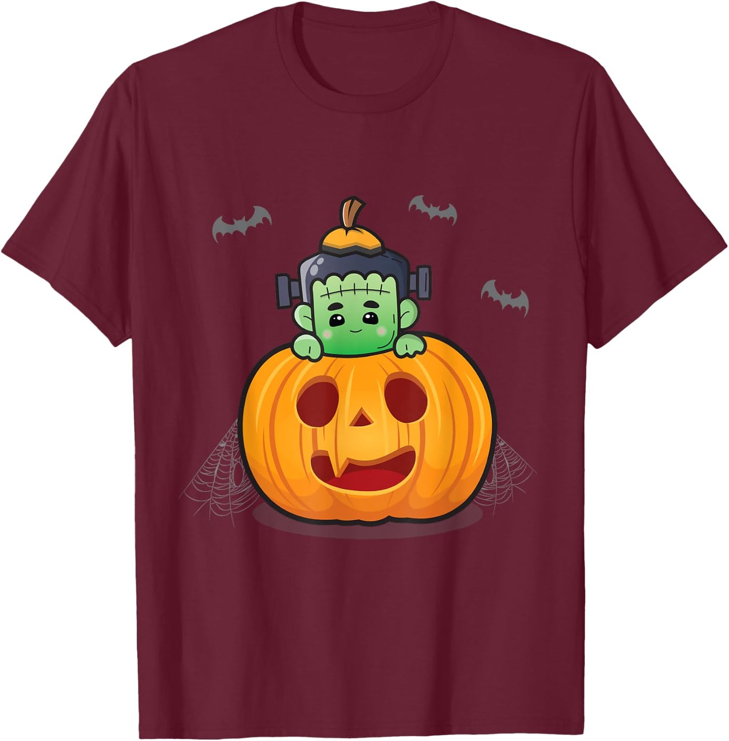 Cute Frankenstein in Pumpkin Kids Matching Halloween T-Shirt - T-Shirt | Maroon
