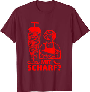 Doner Kebab Doner Shop with Scharf? , black T-Shirt - T-Shirt | Maroon