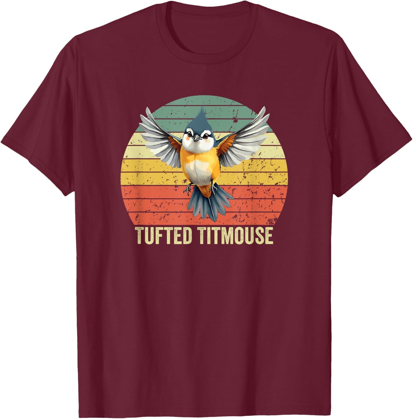 Tufted Titmouse Bird, Vintage Tufted Titmouse T-Shirt - T-Shirt | Maroon