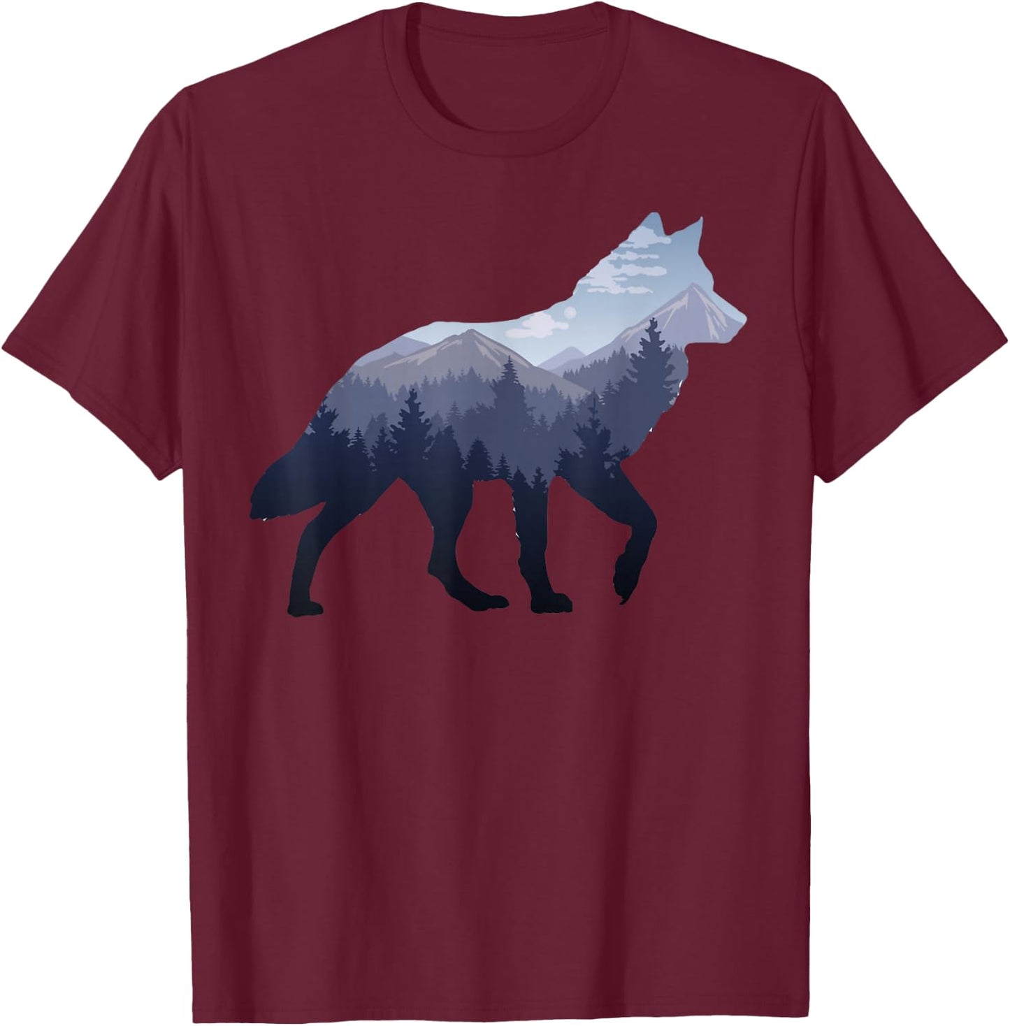 Lone Wolf Survives The Mountain Silhouette Art T-Shirt - T-Shirt | Maroon