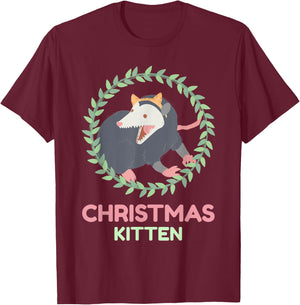 Xmas Possum Kitten - Creepy Cute Pastel Goth Christmas T-Shirt - T-Shirt | Maroon