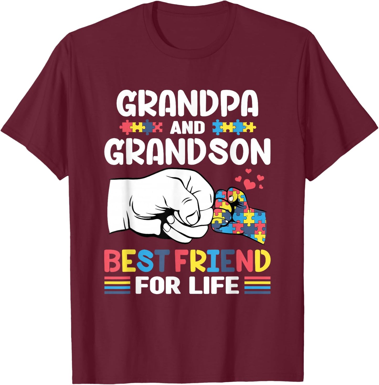 Proud Support Autism Grandpa And Grandson Autism Awareness T-Shirt - T-Shirt | Maroon