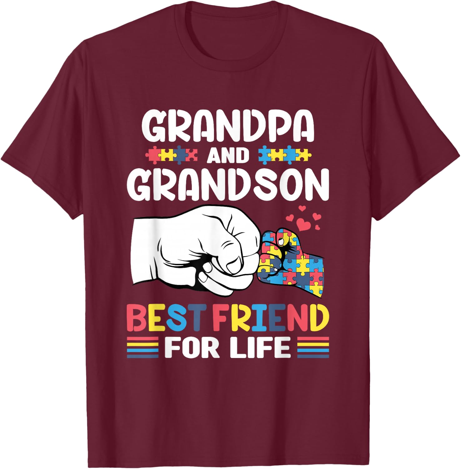 Proud Support Autism Grandpa And Grandson Autism Awareness T-Shirt - T-Shirt | Maroon