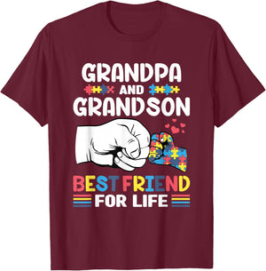 Proud Support Autism Grandpa And Grandson Autism Awareness T-Shirt - T-Shirt | Maroon