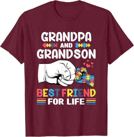 Proud Support Autism Grandpa And Grandson Autism Awareness T-Shirt - T-Shirt | Maroon