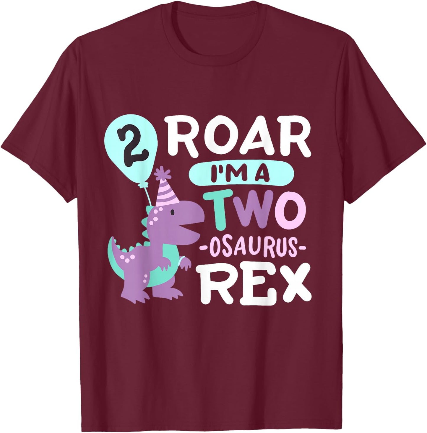 2nd Birthday Dinosaur T Rex Two Osaurus 2 Years Old Kids T-Shirt - T-Shirt | Maroon