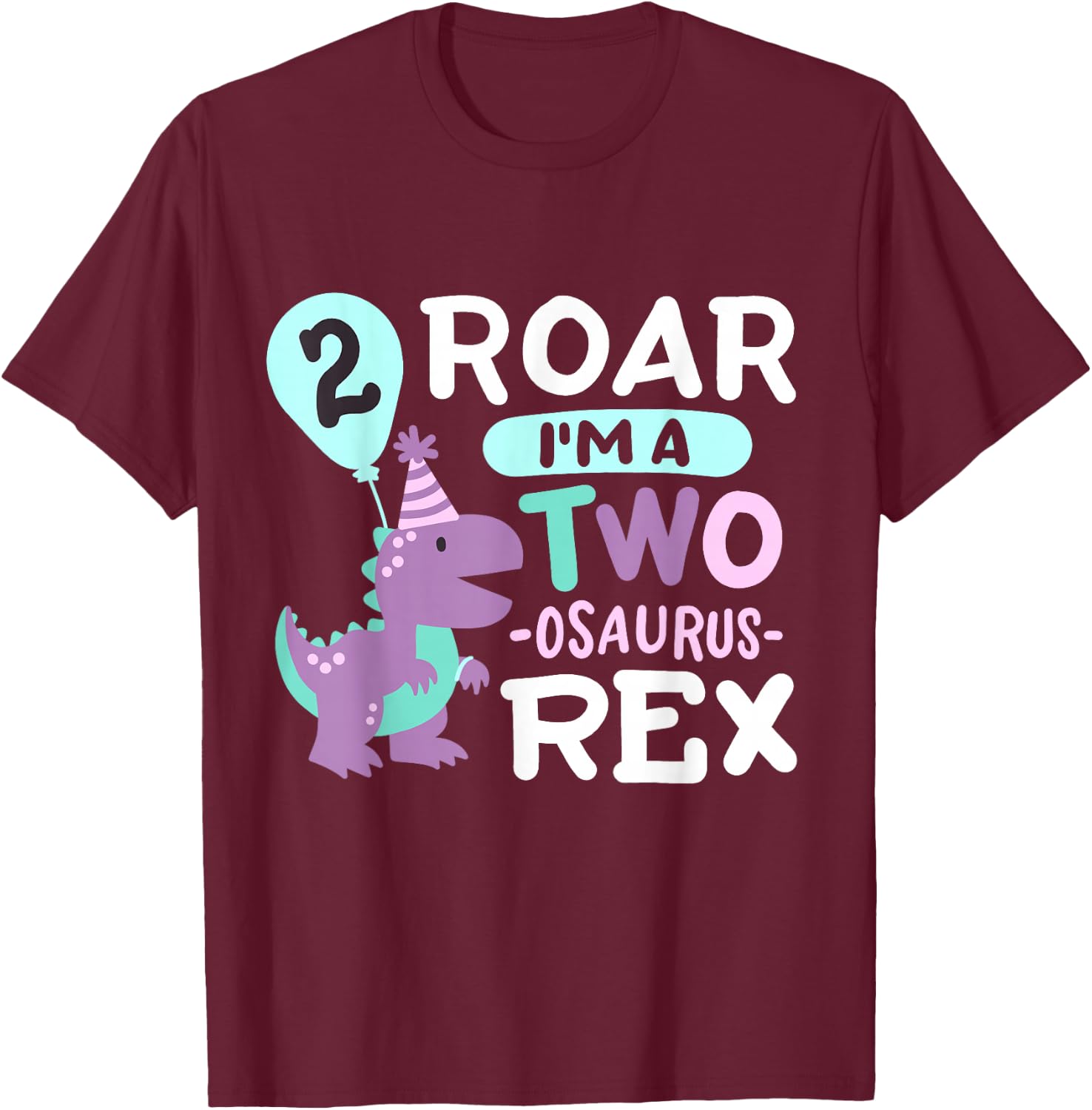 2nd Birthday Dinosaur T Rex Two Osaurus 2 Years Old Kids T-Shirt - T-Shirt | Maroon