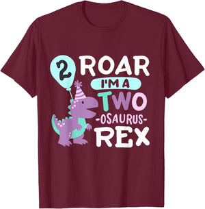 2nd Birthday Dinosaur T Rex Two Osaurus 2 Years Old Kids T-Shirt - T-Shirt | Maroon