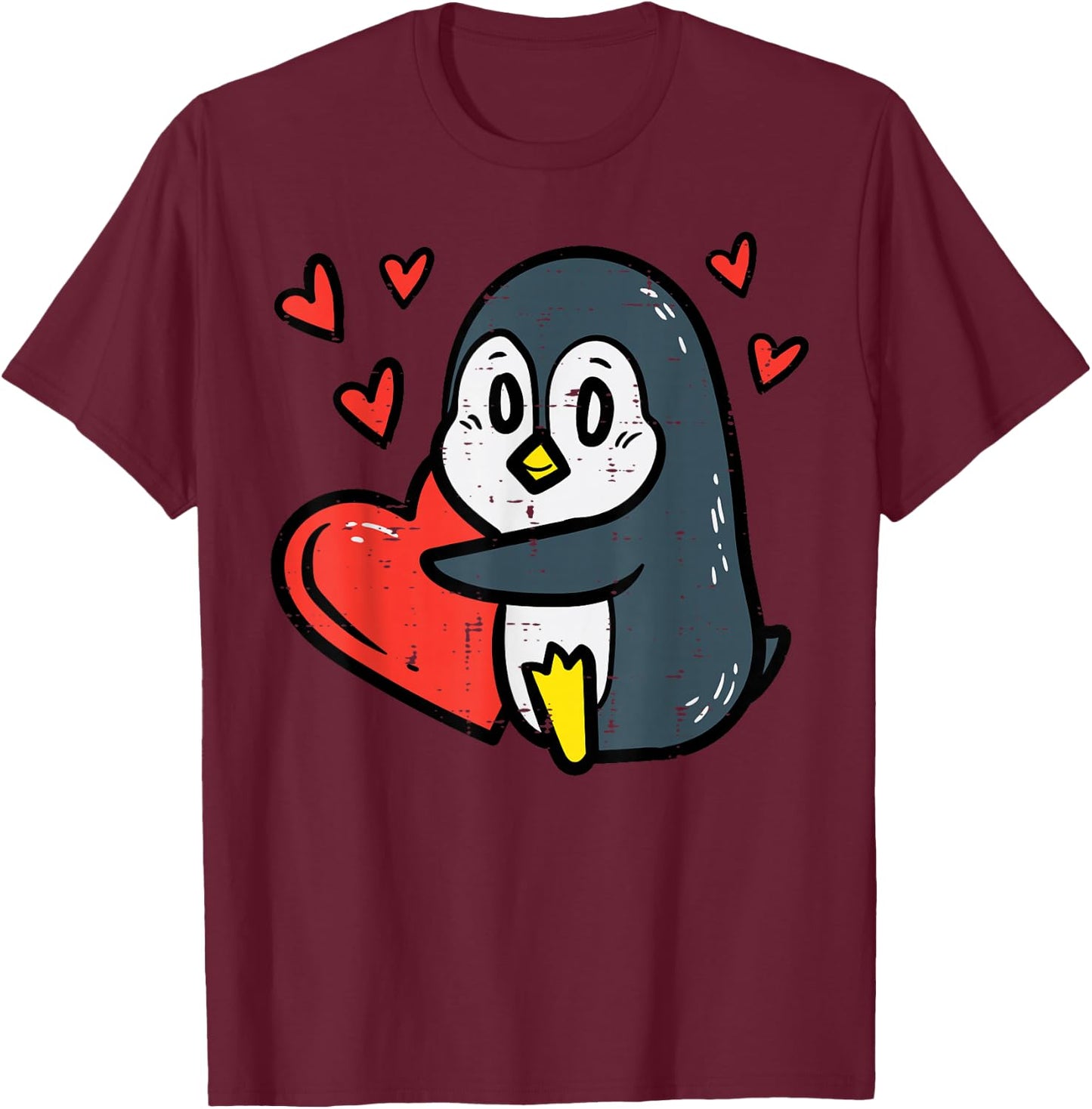 Valentines Day Penguin Heart Boys Girls Kids Toddlers Baby T-Shirt - T-Shirt | Maroon