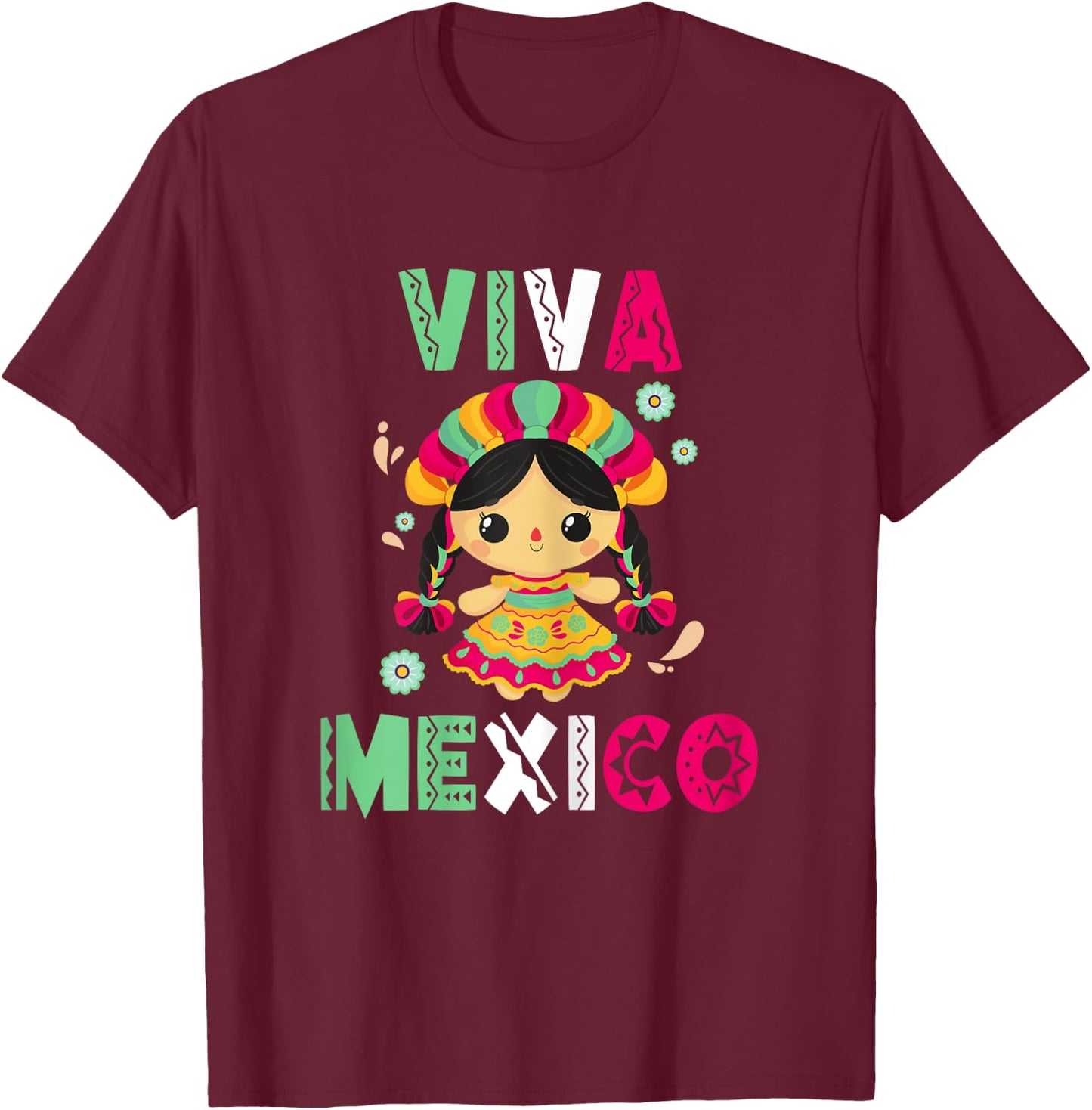 Viva Mexico-Shirt Women Little Girls Kids Mexican Mexicana T-Shirt - T-Shirt | Maroon