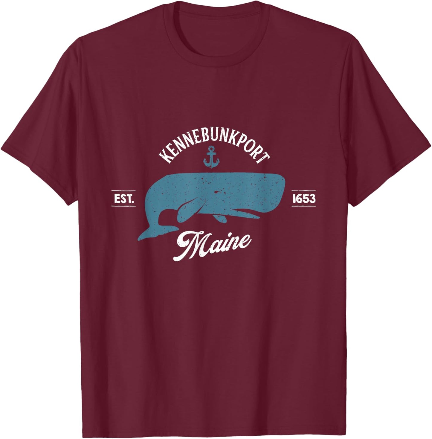 Vintage Ocean Whale Anchor Kennebunkport Maine Nautical T-Shirt - T-Shirt | Maroon