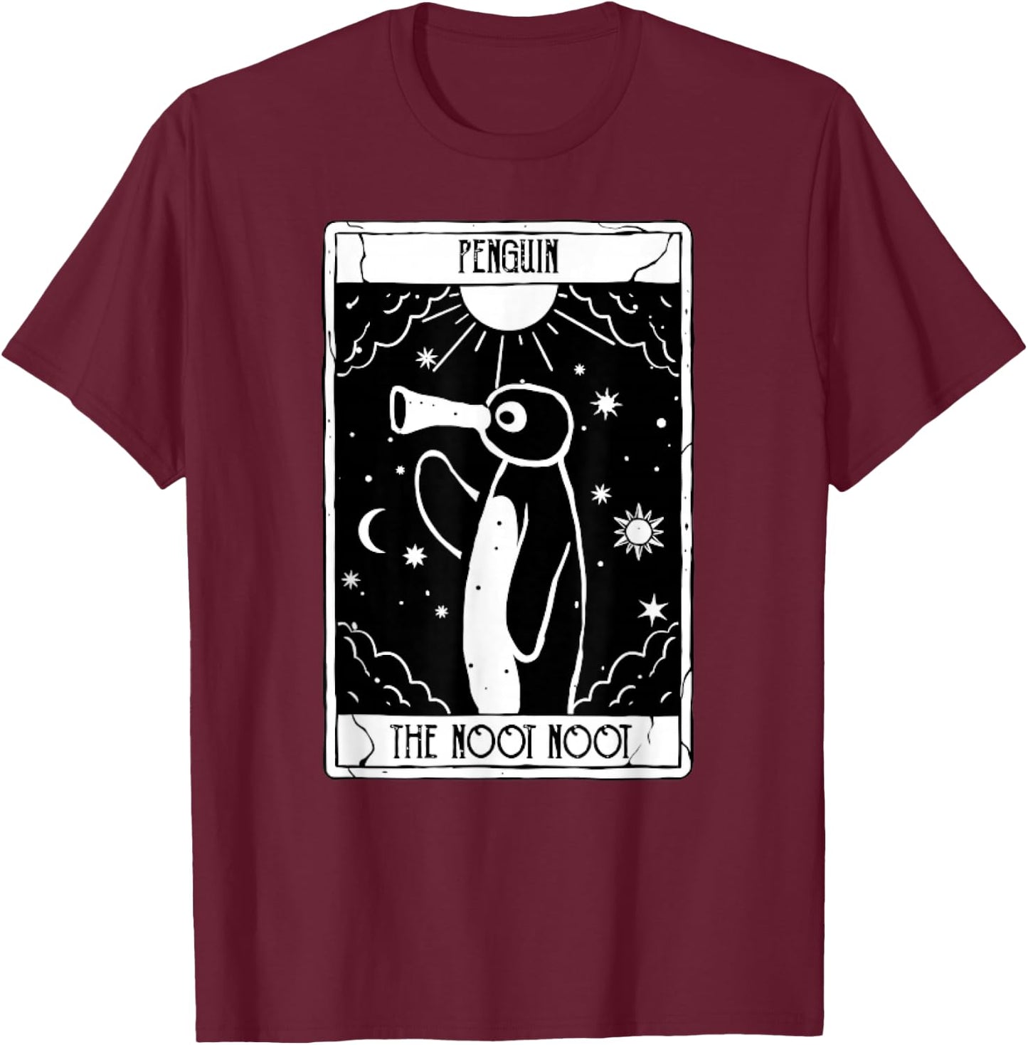 Noot Funny Penguin Tarot Vintage Distressed , black T-Shirt - T-Shirt | Maroon