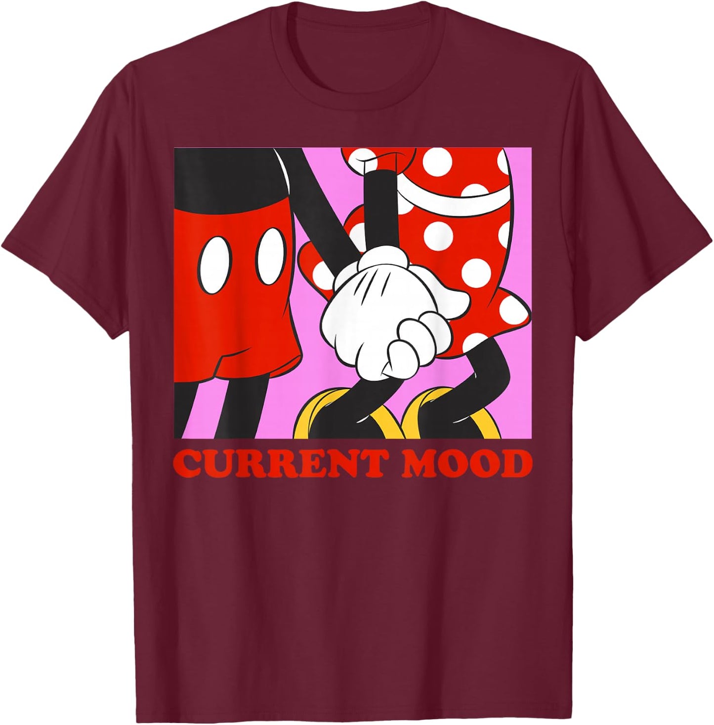 Disney Mickey and Friends Mickey & Minnie Current Mood Small T-Shirt - T-Shirt | Maroon