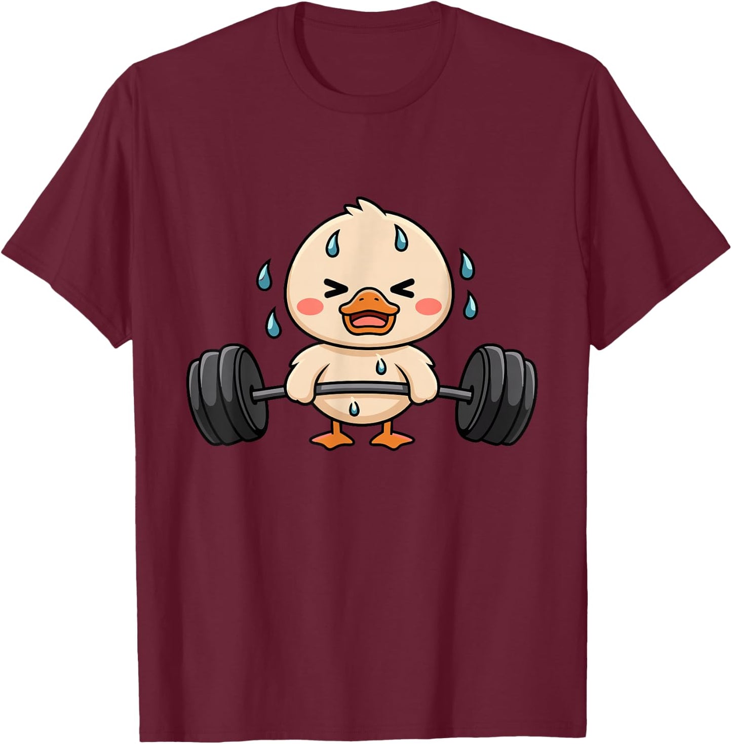 Cute Workout Duck Lifting Weights T-Shirt - T-Shirt | Maroon