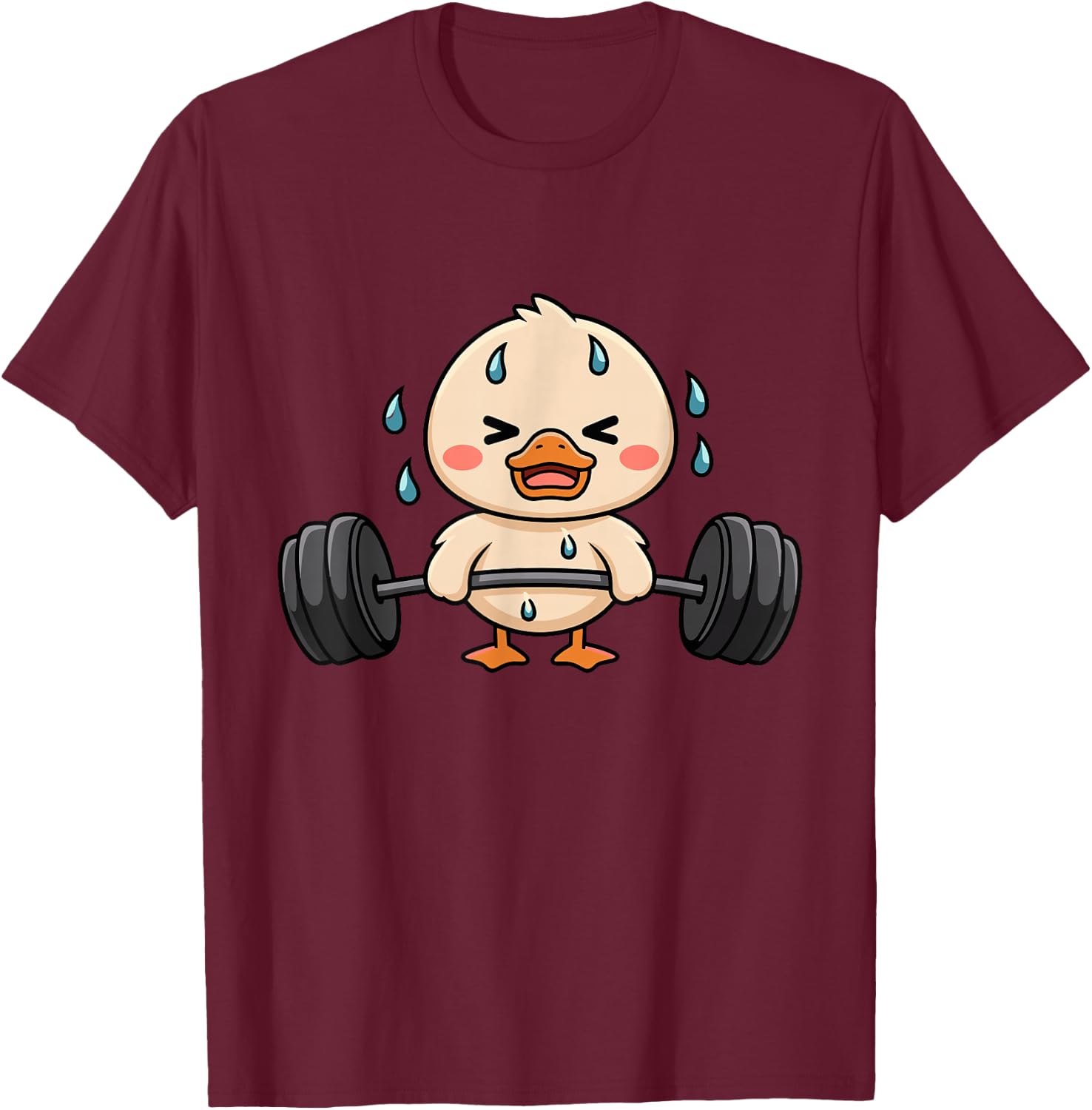 Cute Workout Duck Lifting Weights T-Shirt - T-Shirt | Maroon