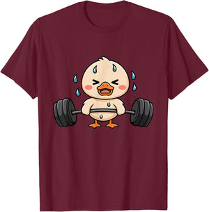 Cute Workout Duck Lifting Weights T-Shirt - T-Shirt | Maroon