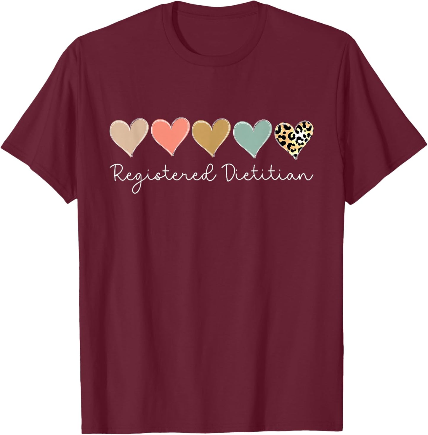 Registered Dietitian Leopard Heart valentine's Day Nurse T-Shirt - T-Shirt | Maroon