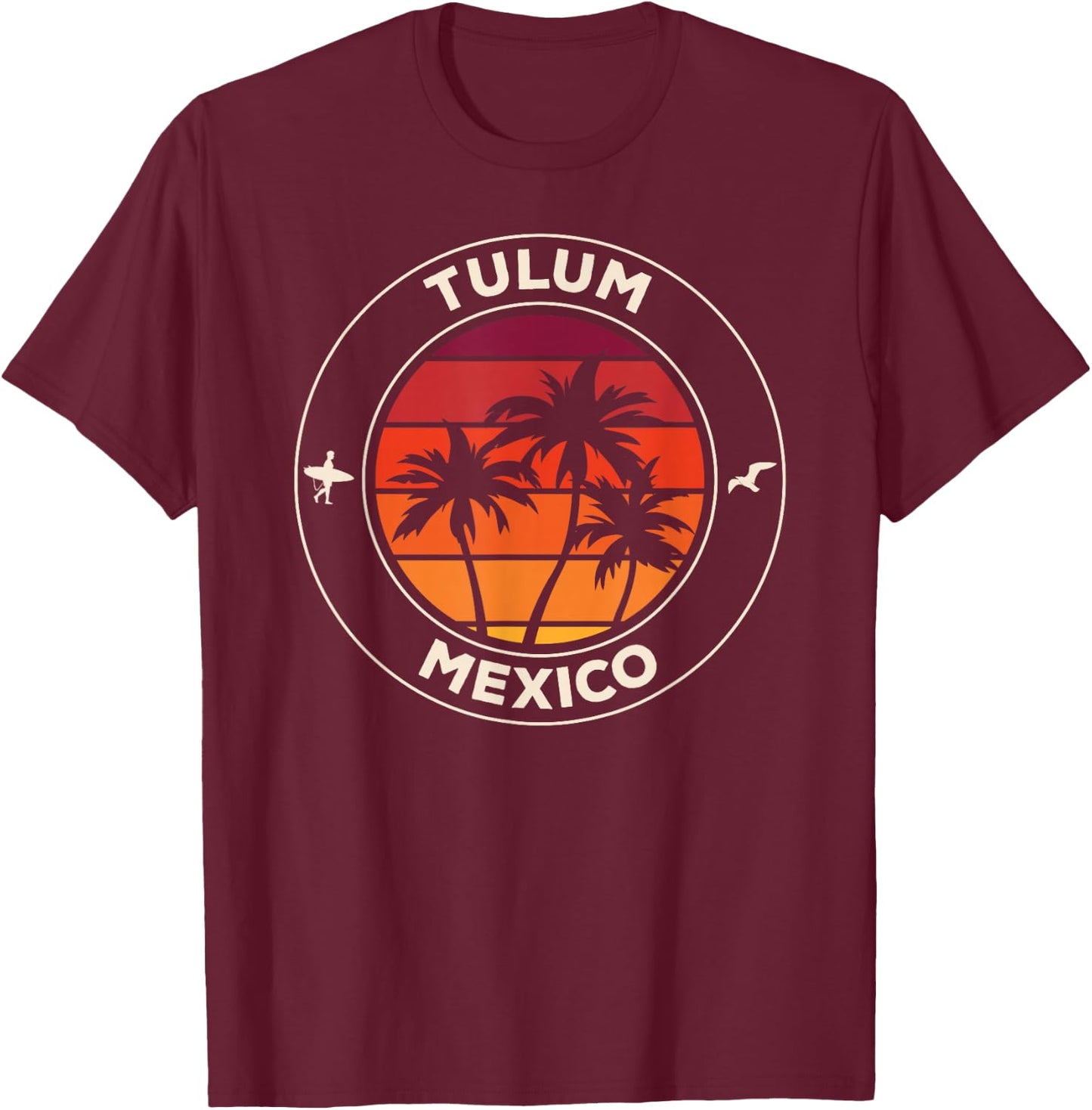 Tulum Mexico Vintage Sunset T-Shirt - T-Shirt | Maroon