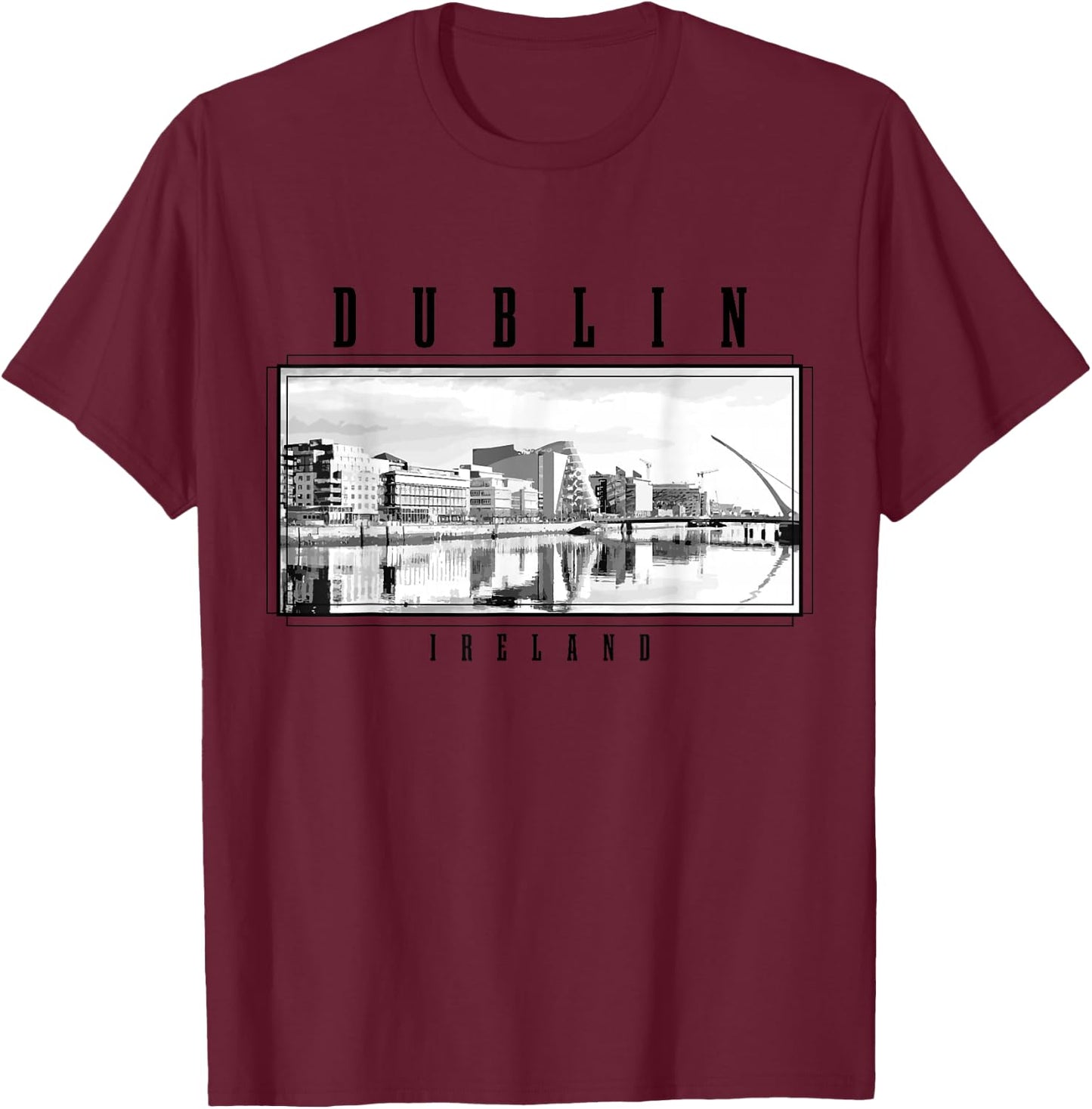 Dublin Ireland Vintage Skyline Black White Vintage Dublin T-Shirt - T-Shirt | Maroon