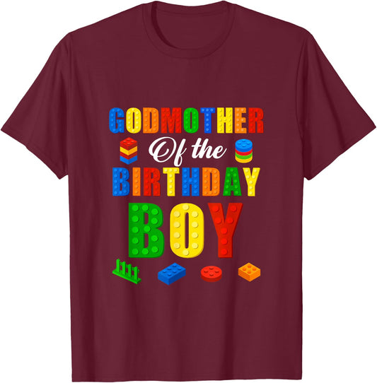 Godmother Birthday Boy Master Builder Building Bricks Blocks T-Shirt - T-Shirt | Maroon