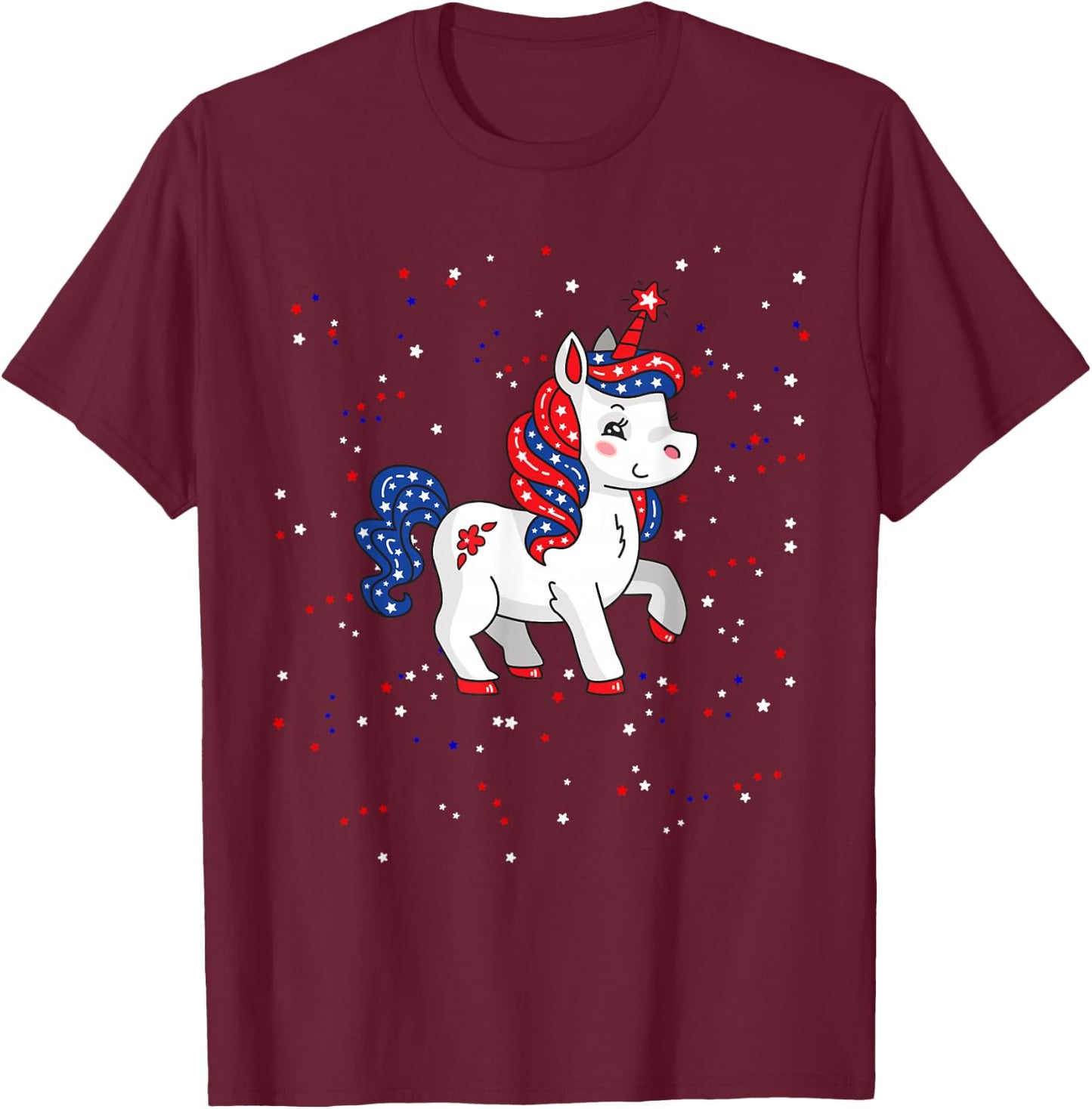 Red White and Blue Unicorn American Flag 4th of July USA T-Shirt - T-Shirt | Maroon