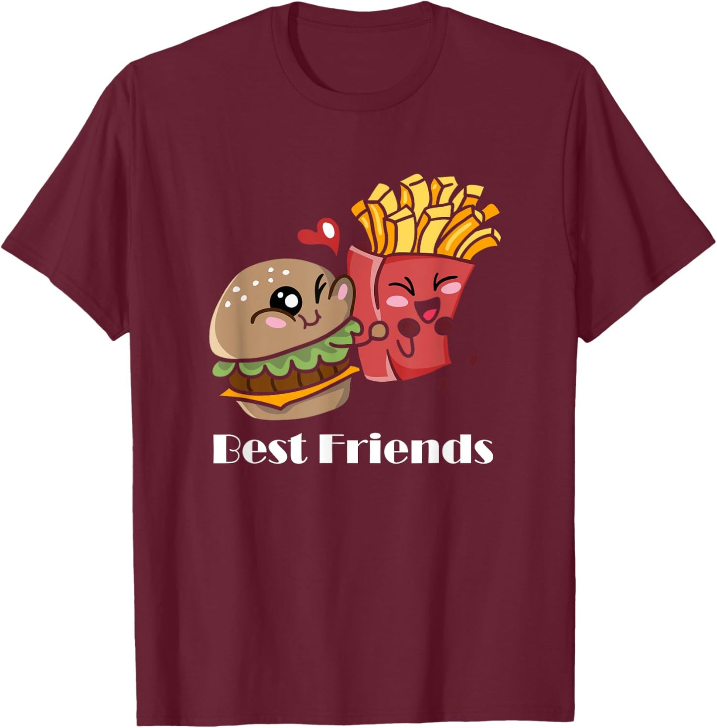 Pommes und Burger süßes Kawaii-Shirt Best Friends Matching T-Shirt - T-Shirt | Maroon