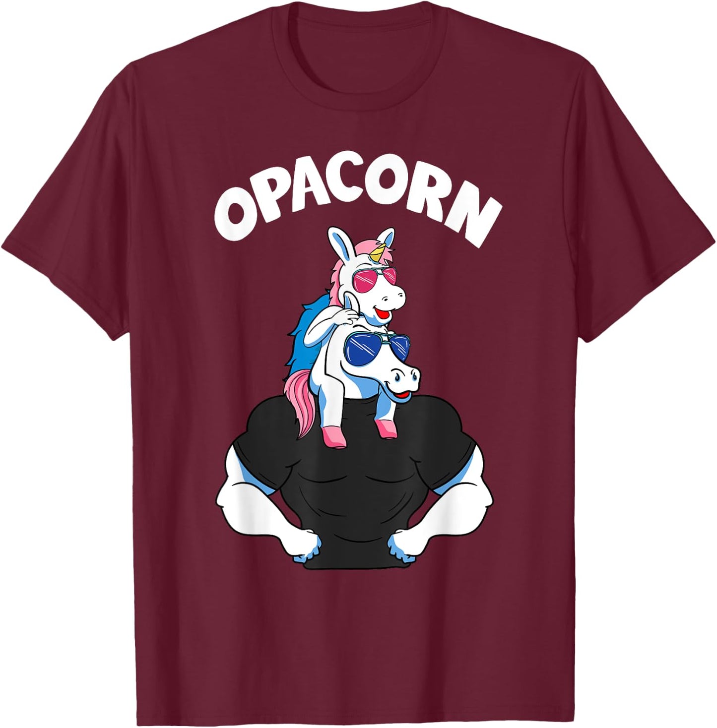 Opacorn 1 Kid Opa Pink Unicorn Grandfather Granddaughter T-Shirt - T-Shirt | Maroon